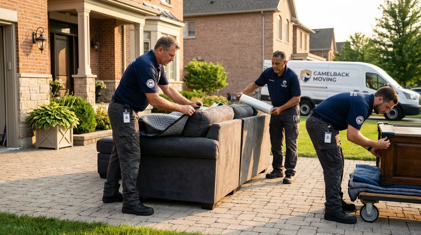 Large estate moving crew wrapping furniture in West Warwick, RI