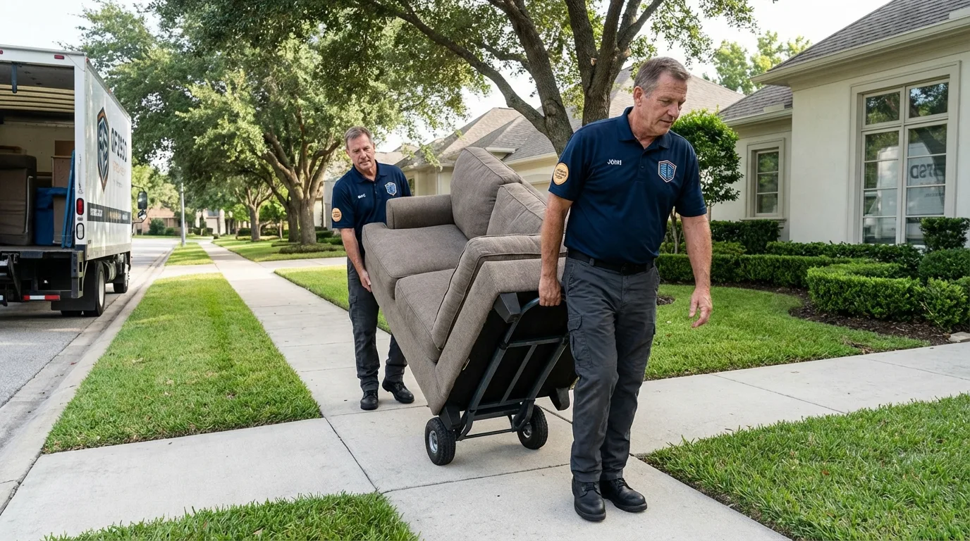 Local residential moving crew loading furniture in West Warwick, RI